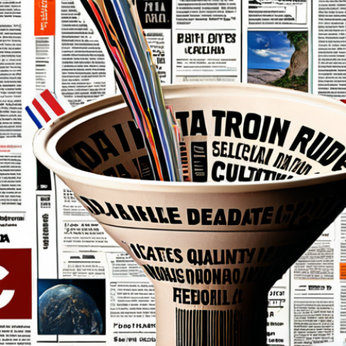 Home 14 **A vibrant collage showcasing diverse information sources (newspapers, websites, social media feeds) flowing into a funnel labeled "Data Selection." Clean, organized data emerges from the funnel, representing effective decision-making. The background includes subtle Thai cultural elements.**