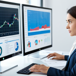 A professional woman, fully clothed in a modest business suit, is seated at a sleek modern desk in a bright, minimalist office. She is calmly interacting with multiple transparent digital screens that display abstract streams of information. One screen shows organized, clear data, while another depicts chaotic, unfiltered data, symbolizing information overload and the curation process. The overall atmosphere conveys clarity and control over complex information. Perfect anatomy, correct proportions, natural pose, well-formed hands, proper finger count, natural body proportions. Professional photography, high quality, studio lighting. safe for work, appropriate content, fully clothed, professional.