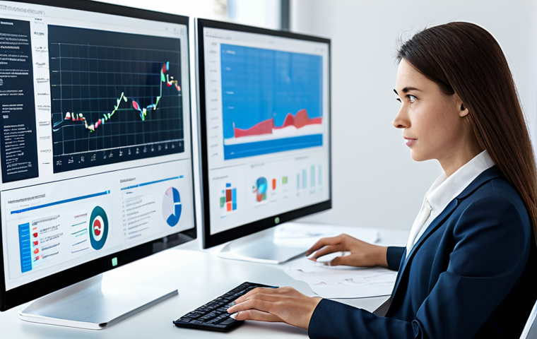 A professional woman, fully clothed in a modest business suit, is seated at a sleek modern desk in a bright, minimalist office. She is calmly interacting with multiple transparent digital screens that display abstract streams of information. One screen shows organized, clear data, while another depicts chaotic, unfiltered data, symbolizing information overload and the curation process. The overall atmosphere conveys clarity and control over complex information. Perfect anatomy, correct proportions, natural pose, well-formed hands, proper finger count, natural body proportions. Professional photography, high quality, studio lighting. safe for work, appropriate content, fully clothed, professional.