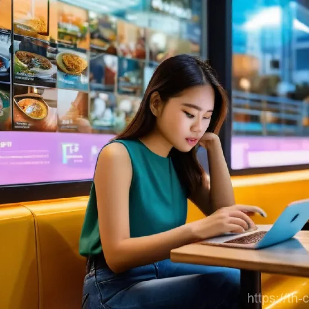 디지털 정보 큐레이션을 위한 필수 기술 - **Prompt:** A young Thai woman in her early twenties sits at a modern, bustling cafe table in Bangko...
