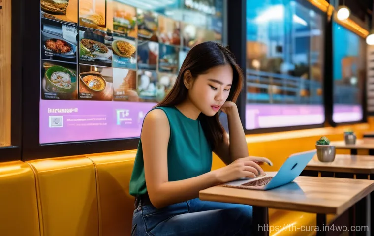 디지털 정보 큐레이션을 위한 필수 기술 - **Prompt:** A young Thai woman in her early twenties sits at a modern, bustling cafe table in Bangko...