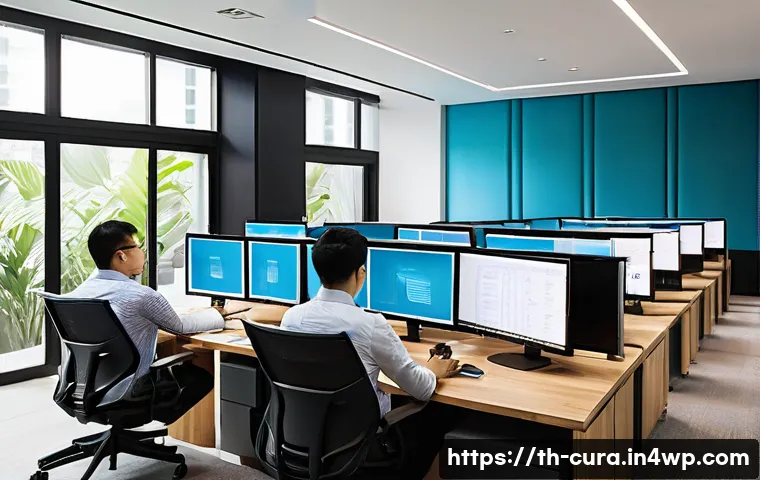 큐레이션을 통한 새로운 정보 생태계 구축 - A modern office workspace scene in Bangkok, Thailand, showing a diverse team of data curators collab...