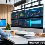 Home 20 디지털 정보 큐레이션의 혁신적인 사례 - A modern digital workspace scene in a Thai office setting, featuring a diverse team of professionals...